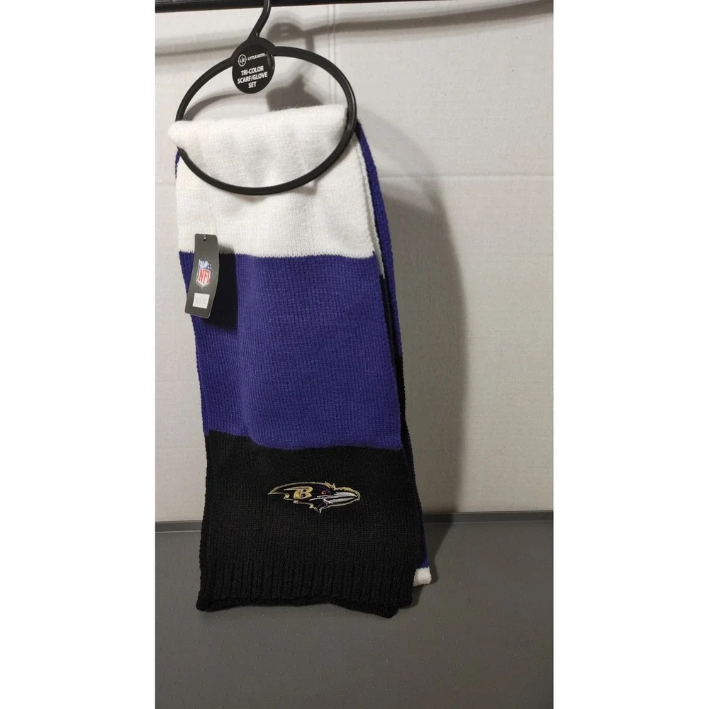 Little Earth NFL Scarf Glove Set Unisex OS Purple NWT Baltimore Ravens Tri-Color